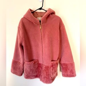 Koolaburra by UGG Hooded Sherpa Coat /Faux Fur Trim PINK  Teddy / Pea coat style